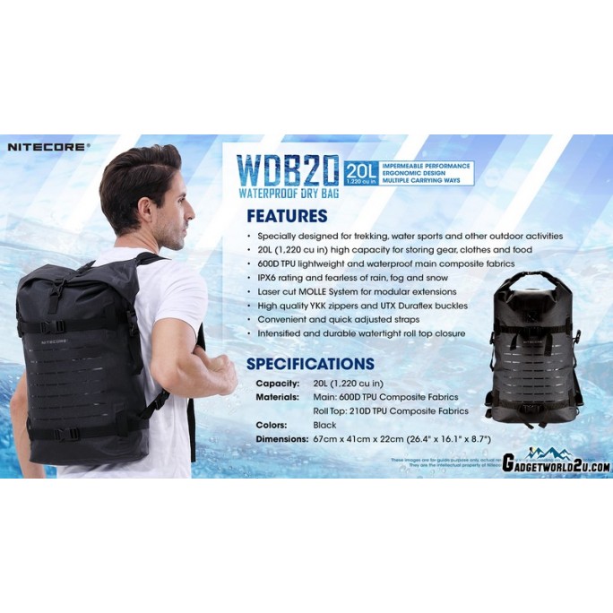 Nitecore WDB20 Waterproof Dry Bag Backpack 20L Black