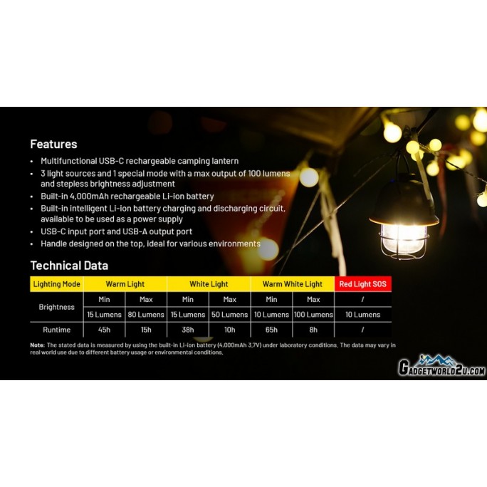 Nitecore LR40 Multifunctional Rechargeable Camping Lantern (White)