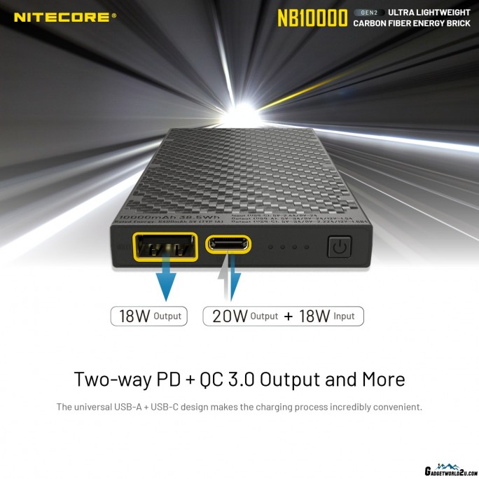 Nitecore NB10000 Gen II Silver Quick-Charge USB/USB-C Dual Port 10000mAh Power Bank