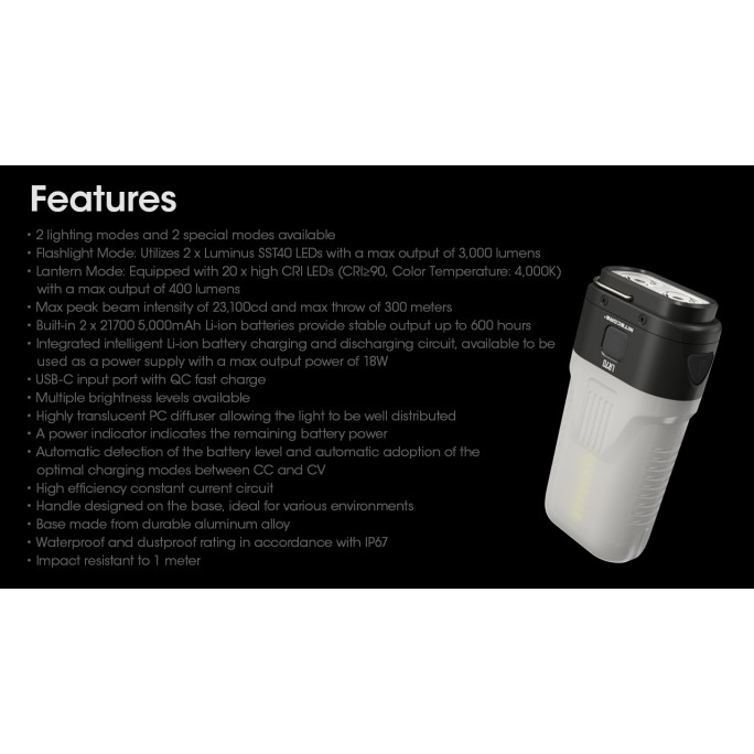 Nitecore LR70 Luminus SST40 LED & High CRI Red LED 3000L 3-in-1 Rechargeable Power Bank Lantern Flashlight