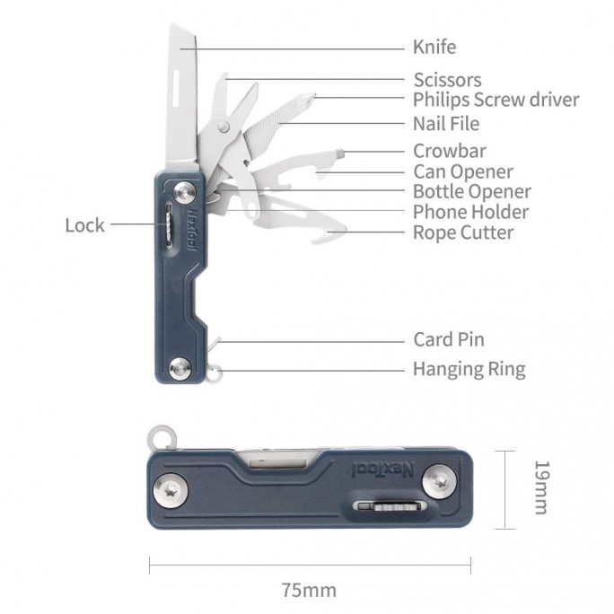 NexTool 10-in-1 Multifunctional Knife NE20099 (Blue) Pocket Size Multitool
