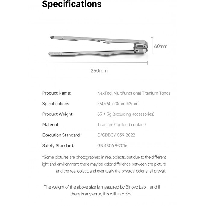 NexTool 4-in-1 Multifunctional Titanium BBQ Tongs NE20253 Knife Fork Bottle Opener