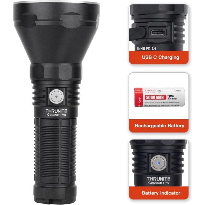 ThruNite Catapult Pro Black Luminus SFT70 CW LED 2713L USB Rechargeable Flashlight