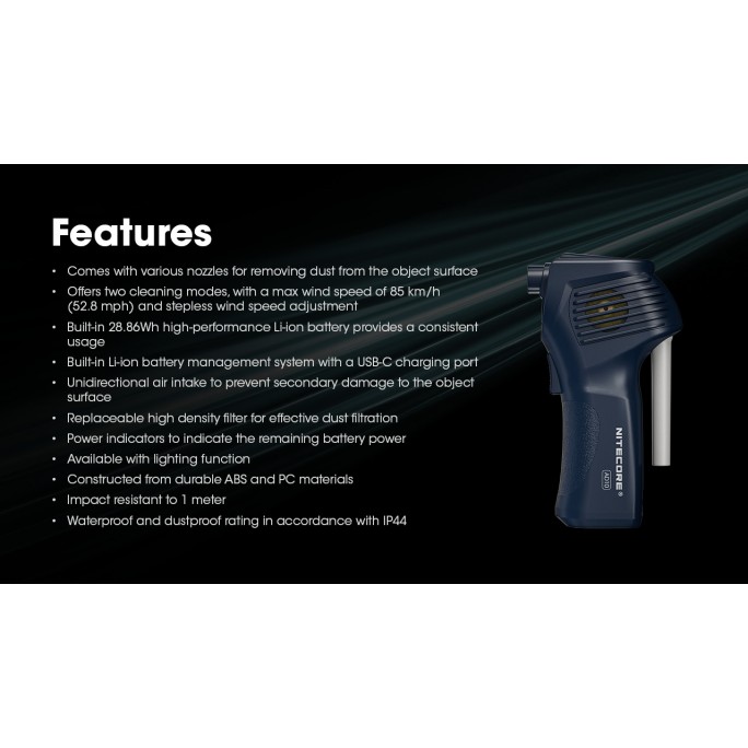 Nitecore AD10 Professional Cordless USB Rechargeable Air Duster Blower
