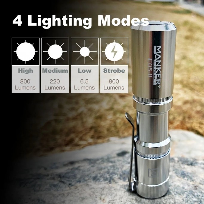 Manker E05 II NW SILVER Neutral White LED 800L Rechargeable EDC Flashlight