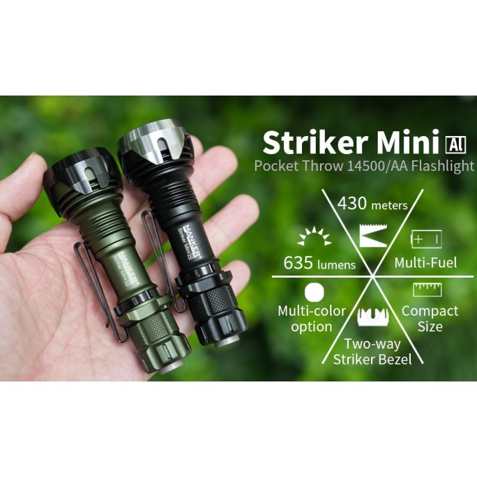 Manker Striker Mini BLACK Osram KW CSLNM1.TG Cool White LED 635L Rechargeable Pocket Tactical Flashlight