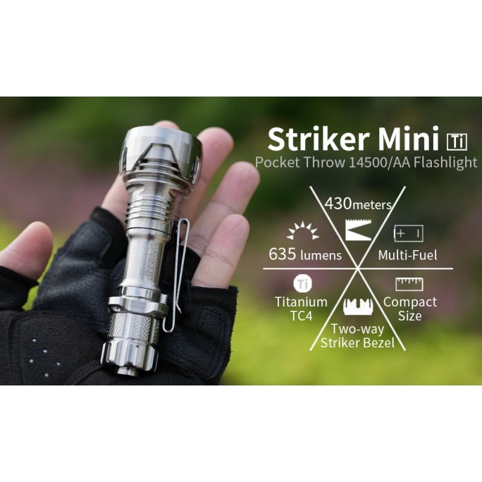 Manker Striker Mini Ti TITANIUM STONEWASH Osram KW CSLNM1.TG LED 635L Rechargeable Pocket Tactical Flashlight