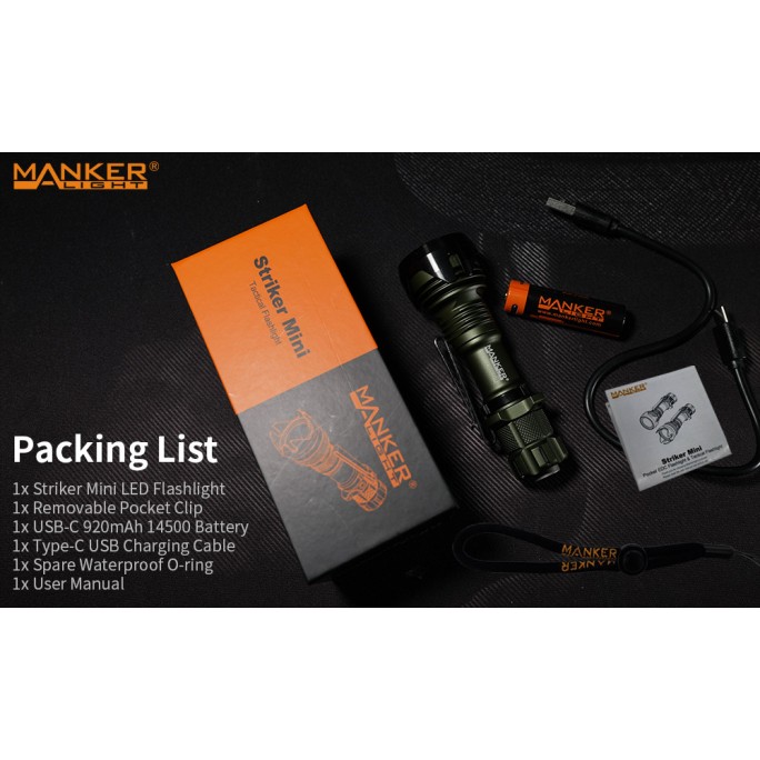 Manker Striker Mini Color Ti TITANIUM NEBULA (SKULL) Osram KW CSLNM1.TG LED 635L Rechargeable Pocket Tactical Flashlight