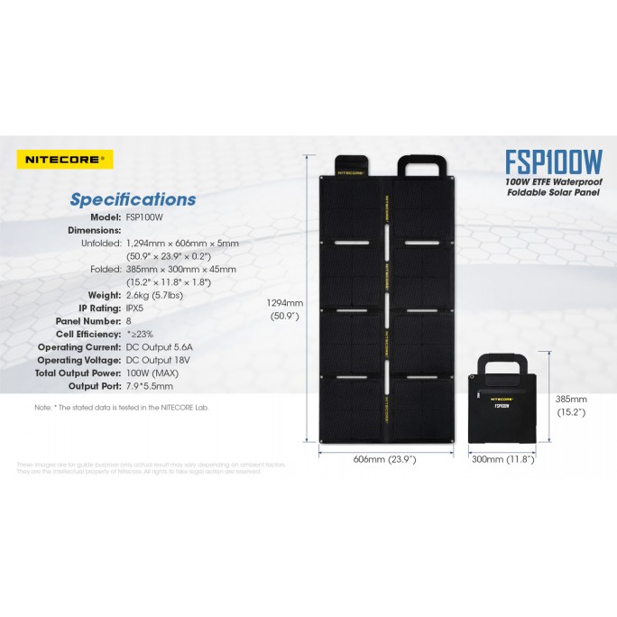 Nitecore FSP100W 100W ETFE Waterproof Foldable Solar Panel
