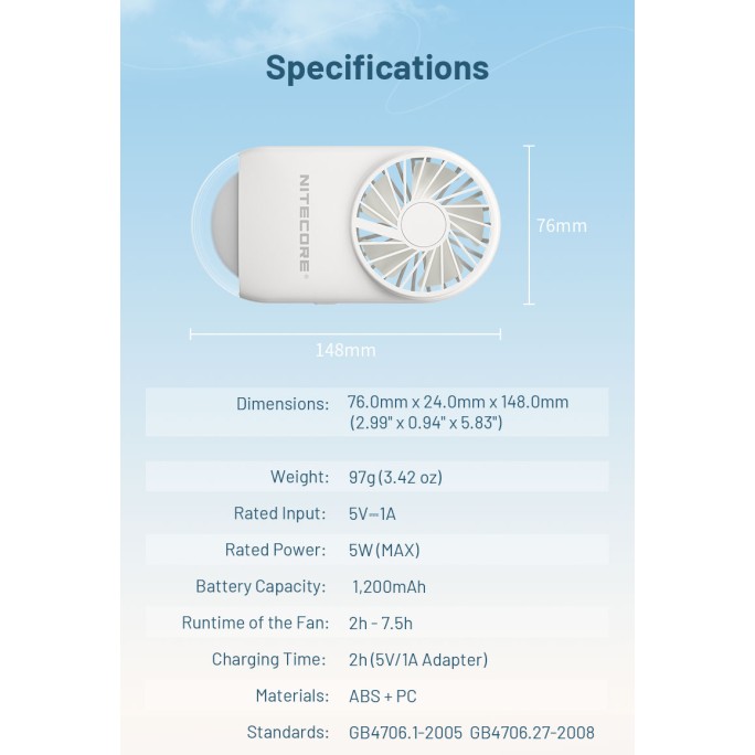 Nitecore NEF02 Multipurpose Pocket Fan (White)
