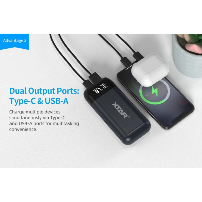XTAR PB2SL QC3.0 PD3.0 2-in-1 Portable Charger with Power Bank Function (Black)