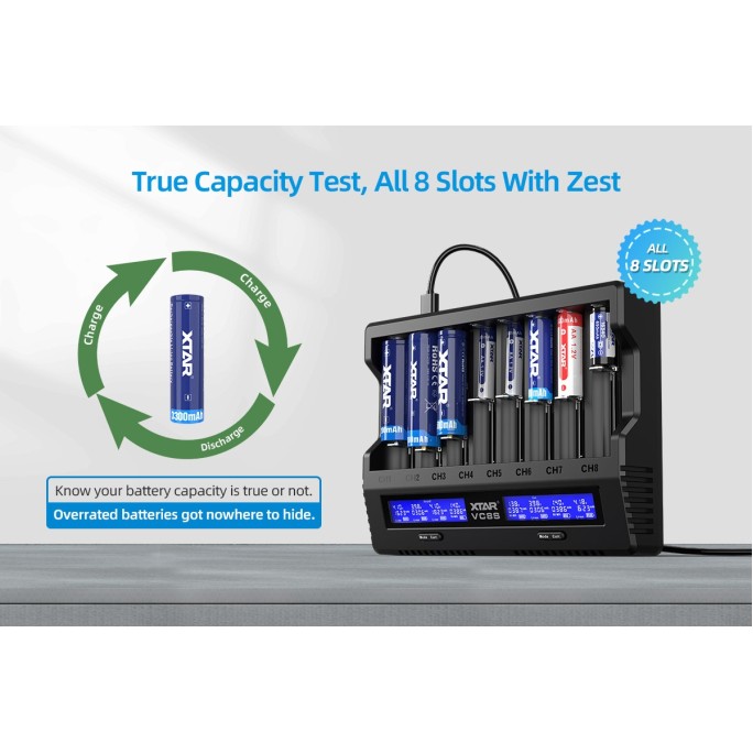 XTAR VC8S Intelligent 8-Slot Li-ion & Ni-MH Battery Charger With Type-C Input