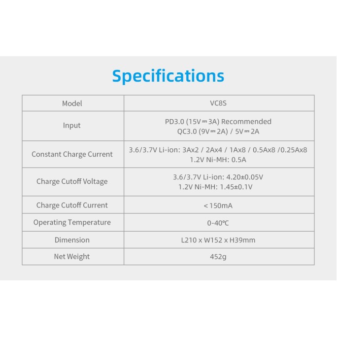 XTAR VC8S Intelligent 8-Slot Li-ion & Ni-MH Battery Charger With Type-C Input