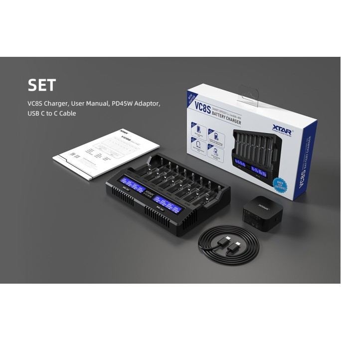 XTAR VC8S Intelligent 8-Slot Li-ion & Ni-MH Battery Charger With Type-C Input