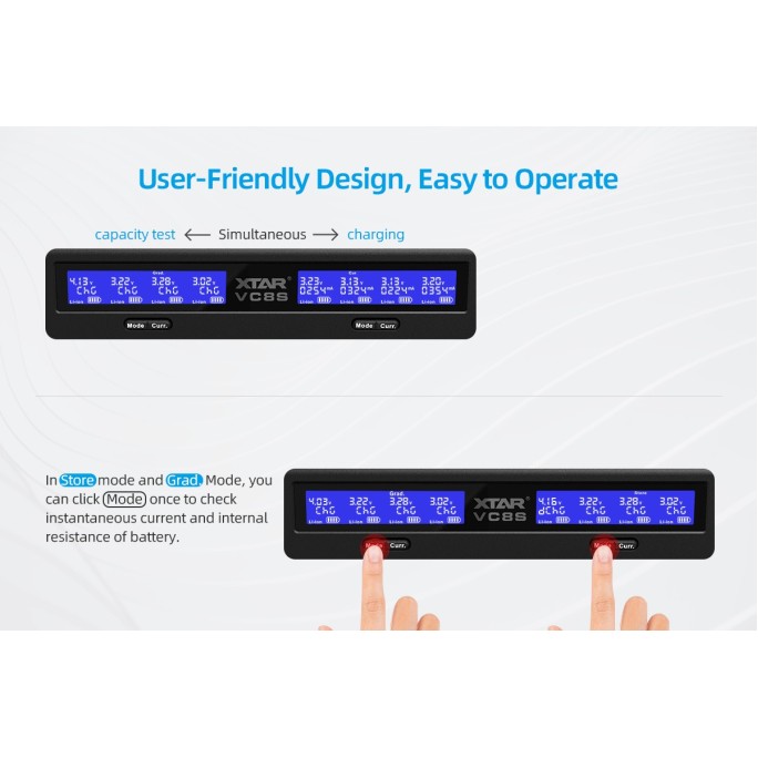 XTAR VC8S Intelligent 8-Slot Li-ion & Ni-MH Battery Charger With Type-C Input