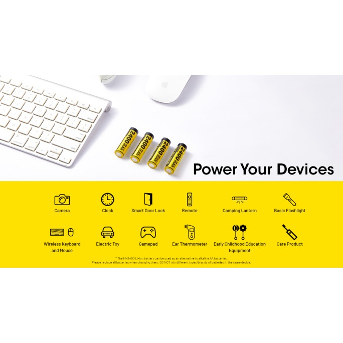 Nitecore NH2400 2400mAh USB-C Rechargeable 1.5V Li-ion AA Battery (4pc Pack) for AA-Powered Flashlights