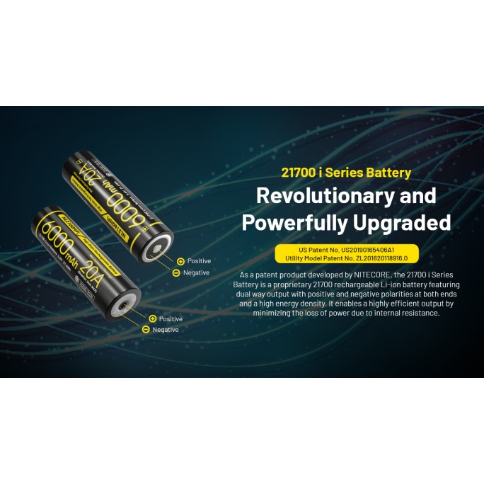 Nitecore Custom 21700 6000mAh 20A 3.6V Rechargeable Li-ion Battery NL2160HPi