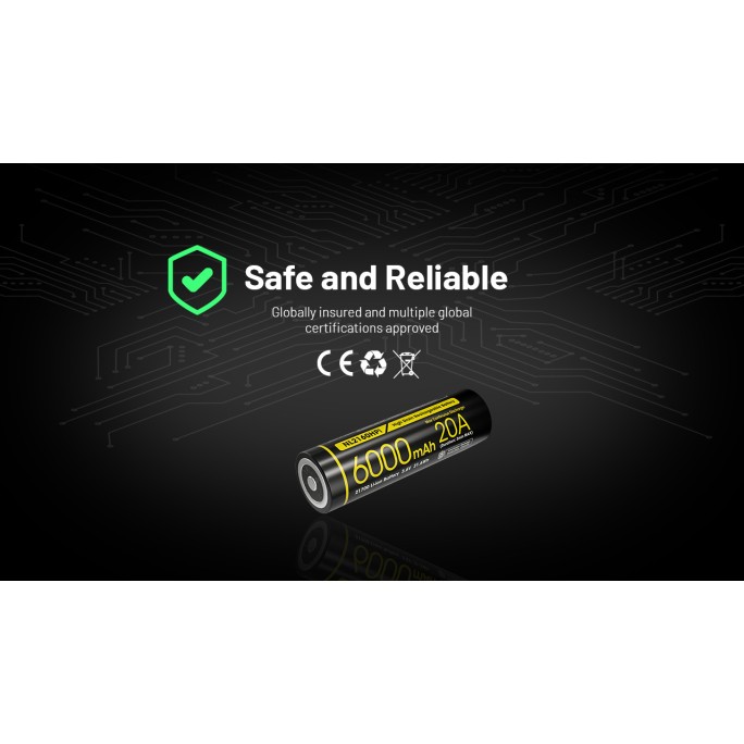Nitecore Custom 21700 6000mAh 20A 3.6V Rechargeable Li-ion Battery NL2160HPi