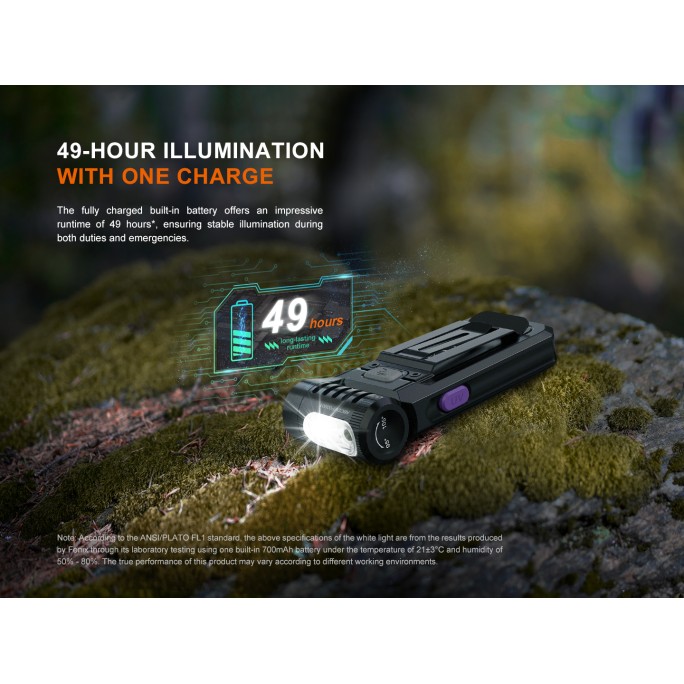 Fenix SW05R-UV Clip On Rechargeable Flashlight with UV Light (Black)