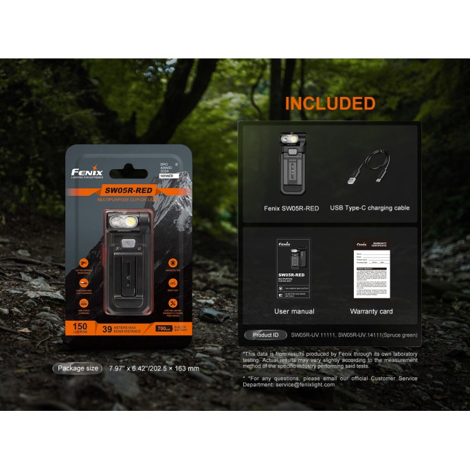 Fenix SW05R-RED Clip On Rechargeable Flashlight with Red Light (Spruce Green)