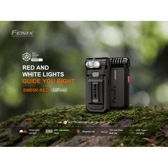Fenix SW05R-RED Clip On Rechargeable Flashlight with Red Light (Spruce Green)
