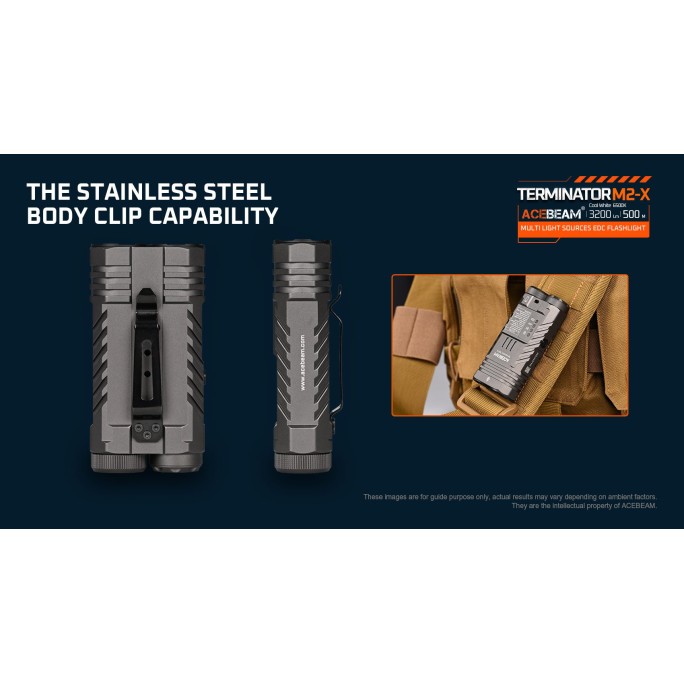 Acebeam Terminator M2-X (Dark Grey) Cool White 6500K 3200L Dual Head EDC Rechargeable Flashlight