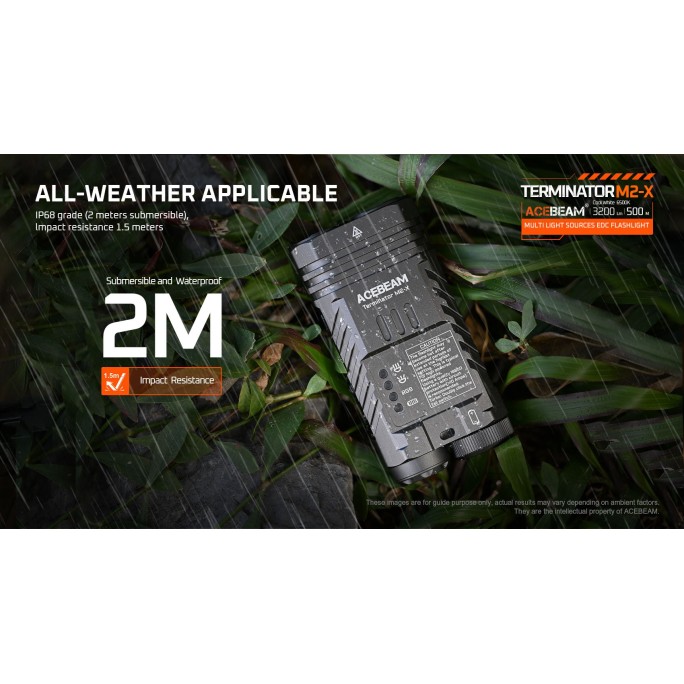Acebeam Terminator M2-X (Dark Grey) Cool White 6500K 3200L Dual Head EDC Rechargeable Flashlight