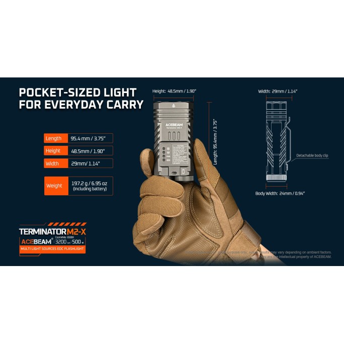 Acebeam Terminator M2-X (Dark Grey) Cool White 6500K 3200L Dual Head EDC Rechargeable Flashlight