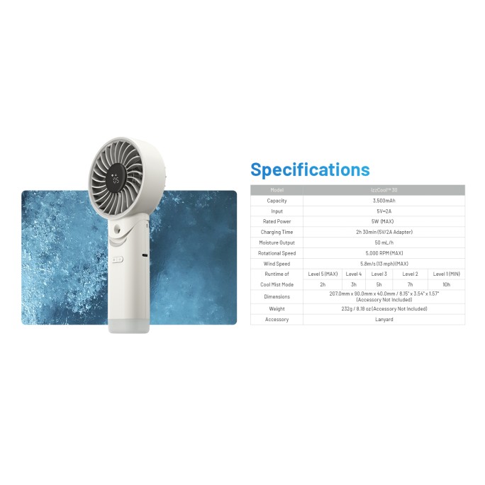 Nitecore izzCool 30 Portable Foldable Handheld Air Conditioner Mist Fan