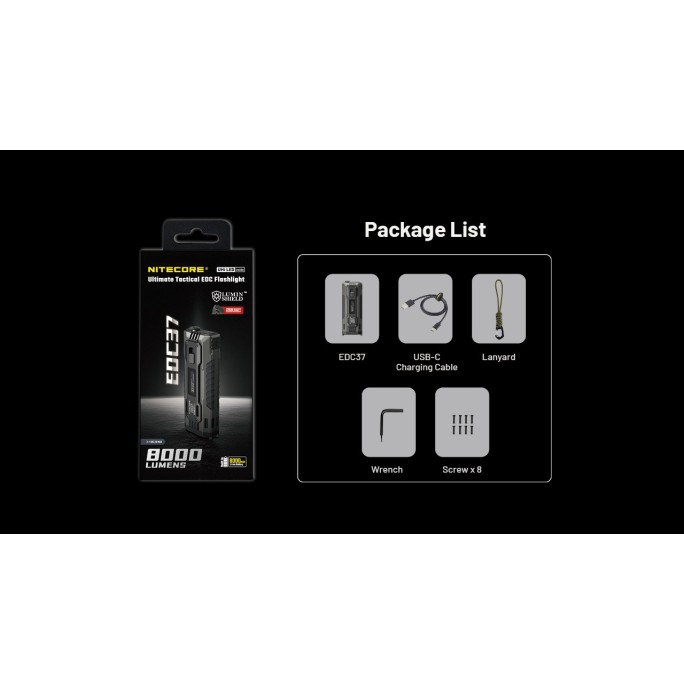 Nitecore EDC37 NiteLab UHi 20 MAX LED 8000 Lumens High Performance EDC USB Rechargeable Flashlight