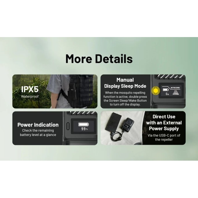 Nitecore EMR23 Portable Electronic Mosquito Repeller + USB-C 8000mAh Power Bank
