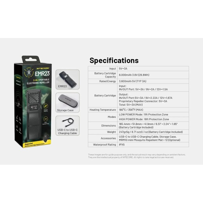 Nitecore EMR23 Portable Electronic Mosquito Repeller + USB-C 8000mAh Power Bank