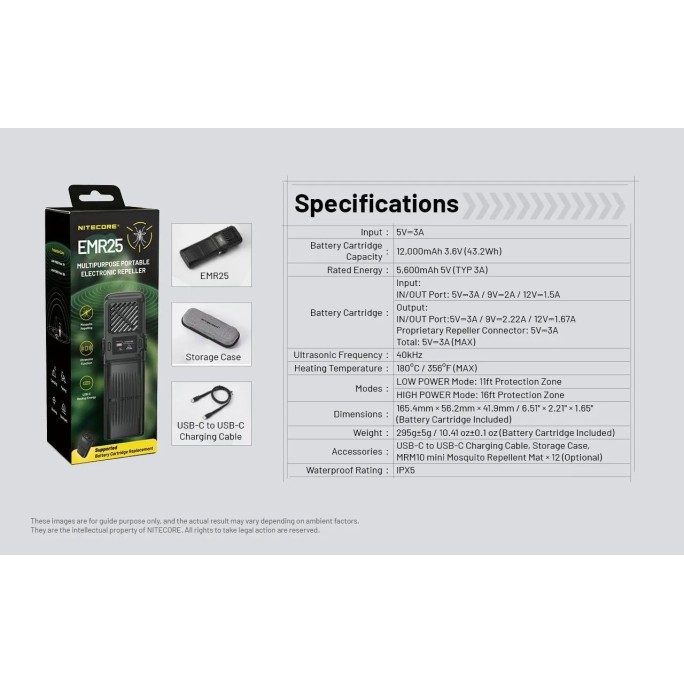 Nitecore EMR25 Multipurpose Portable Electronic Repeller + USB-C 12000mAh Power Bank