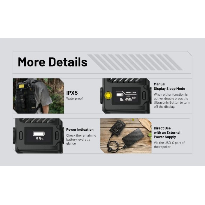 Nitecore EMR25 Multipurpose Portable Electronic Repeller + USB-C 12000mAh Power Bank