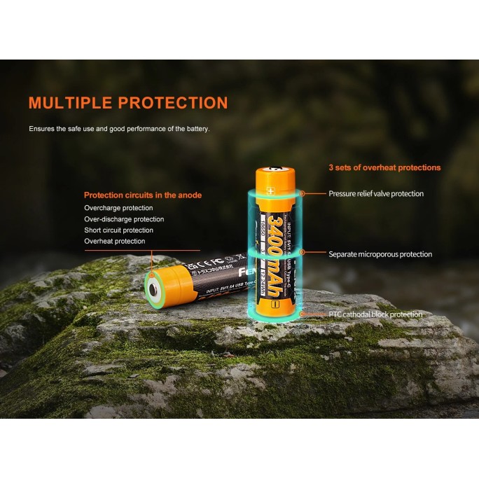Fenix 18650 3.6V 3400mAh Li-ion USB Rechargeable Battery (ARB-L18-3400U V3.0)